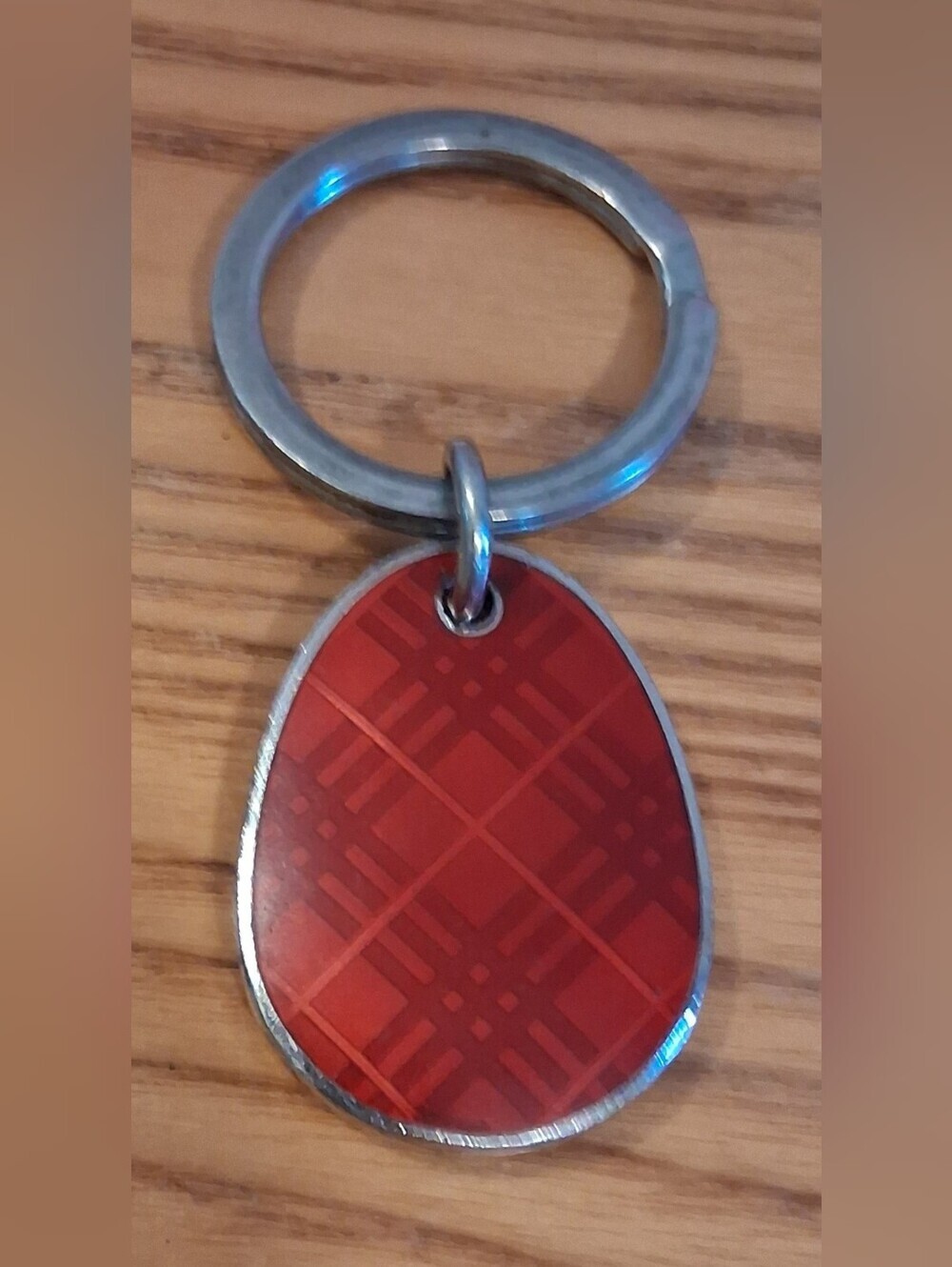 Vintage Y2K Burberry Maroon Nova Check Silver Tone Oval Teardrop Keychain Charm